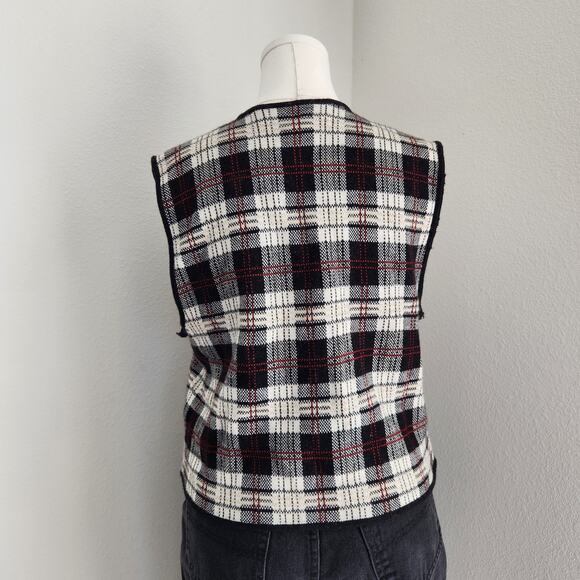 Vintage Rafaella Black Red White Plaid Button Sweater Vest Sleeveless Academia L - Picture 5 of 9